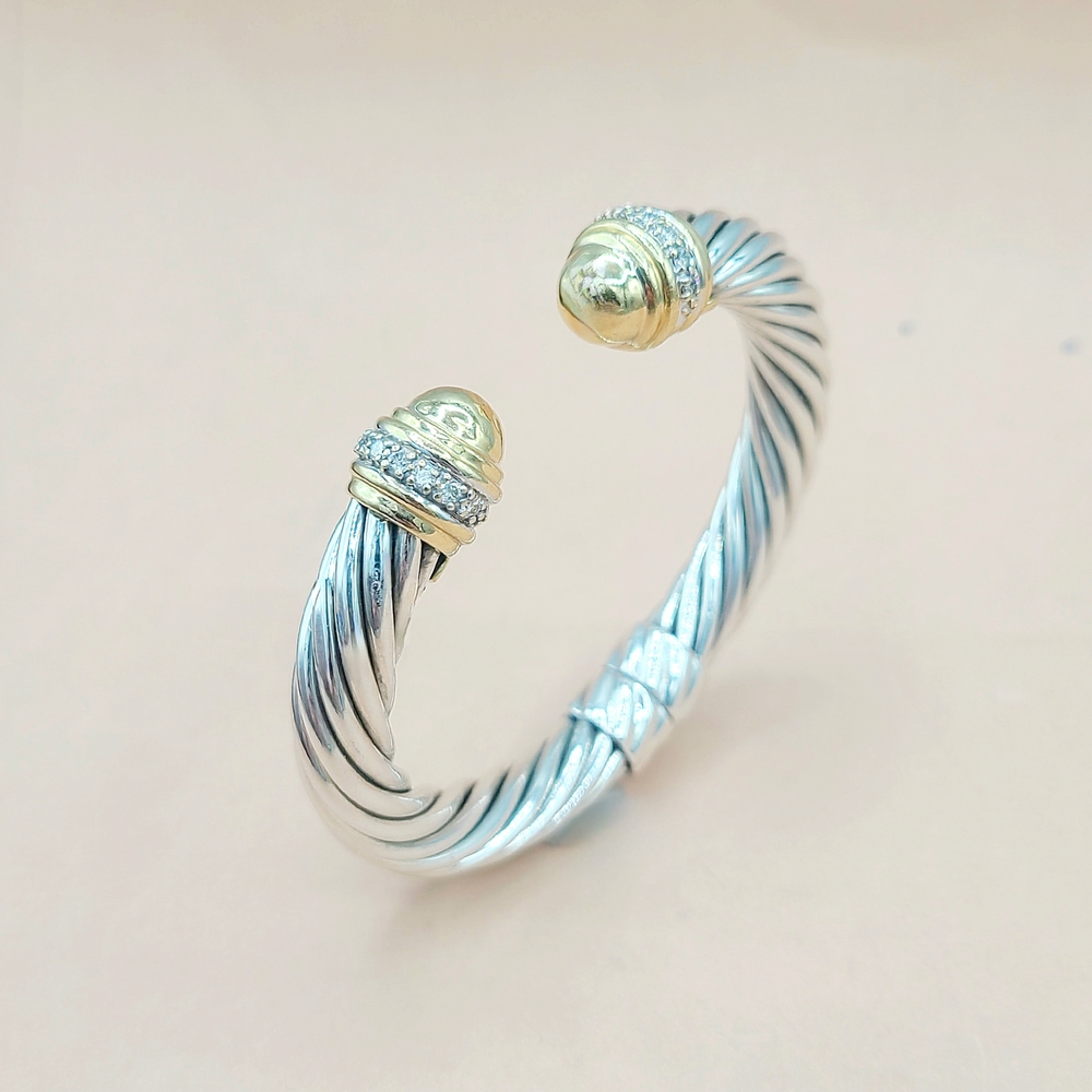 David Yurman 10mm Gold Dome Diamond Cable Hinged Bracelet